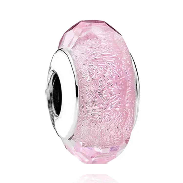 2025classic 925 Sterling Silver Colored Flower Leaf Cosmic Rainbow Murano Glass Charms Beads Fit DIY Bracelet Women Jewelry Gift
