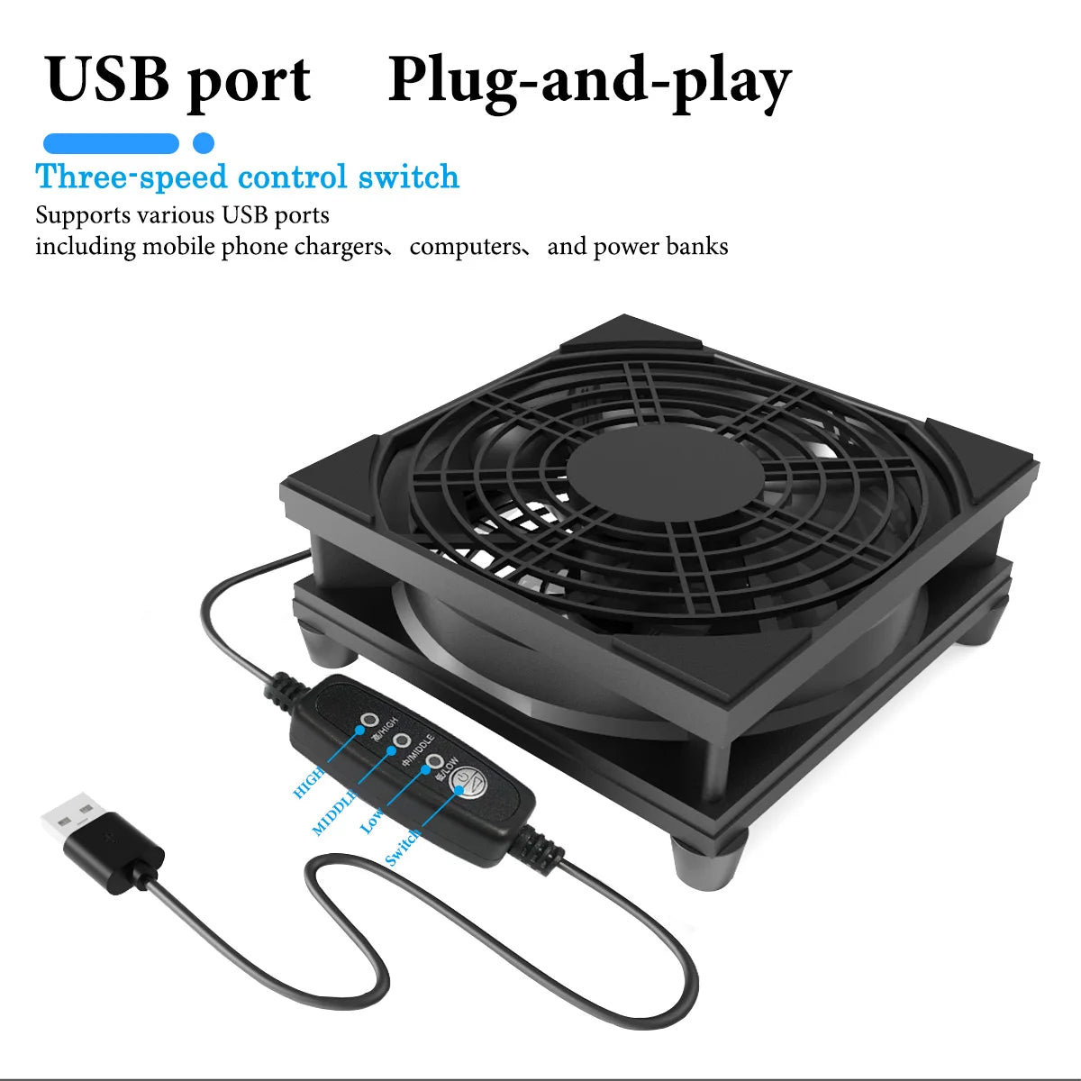 1pc USB supports 3-speed adjustment. The computer fan is silent. The 5V power supply fan is equipped with a speed controller, su