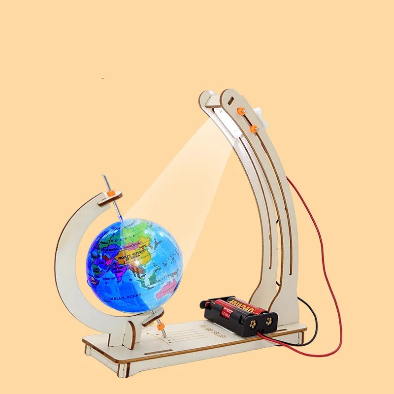 DIY Earth Model Day Night Cycle Science Kit STEM Educational Globe Toy for Kids Classroom Physics Learning Wooden Handmade Toys