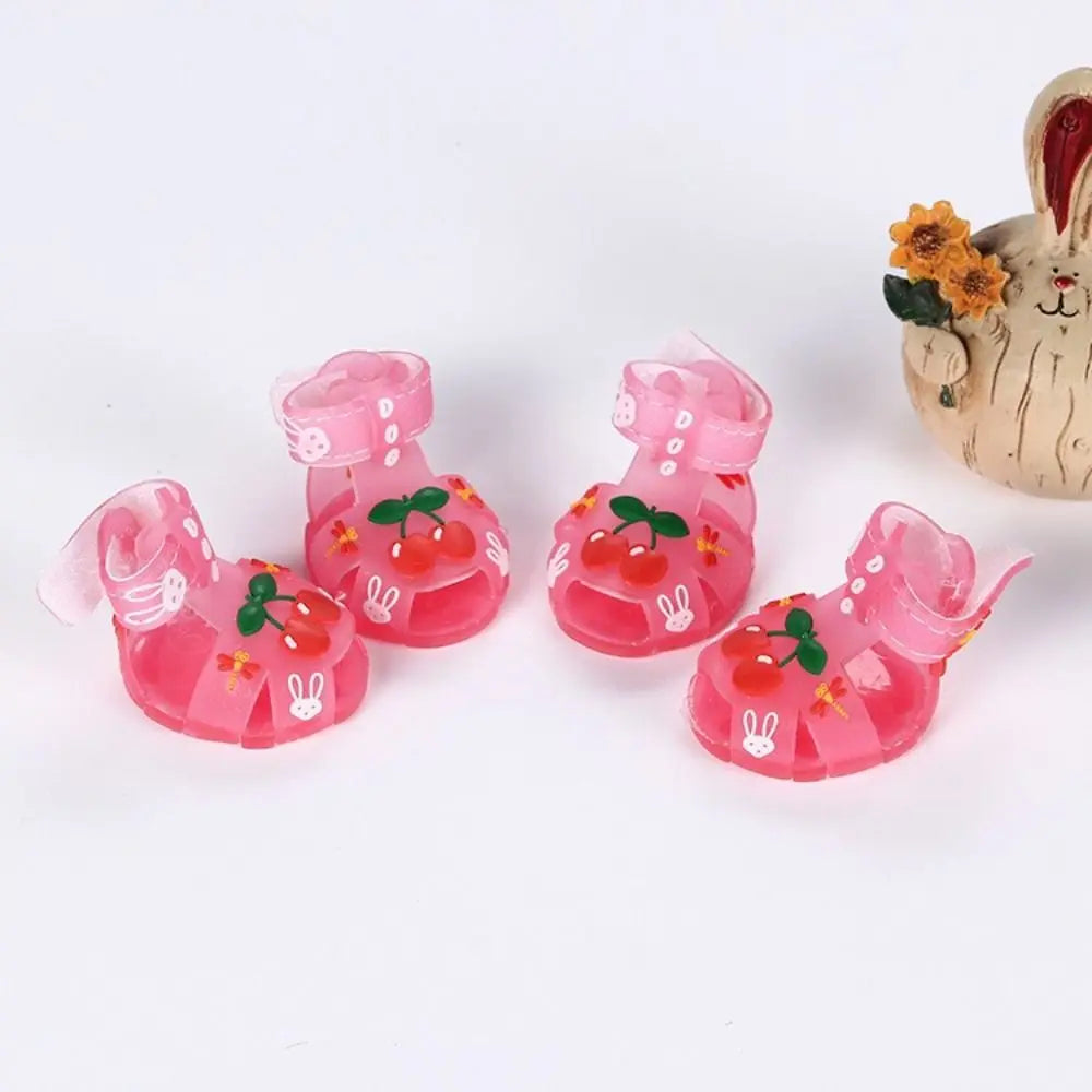 4Pcs/Set Cartoon Dog Summer Jelly Sandals Soft Adjustable Breathable Dog Shoes Wear-resistant Non-slip Hollow Puppy Shoes