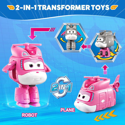 Super Wings Mini Dizzy Transform Robot to Plane in 3 Steps 2 Inches Deformation Action Figures 2Modes Transforming Kid Toy