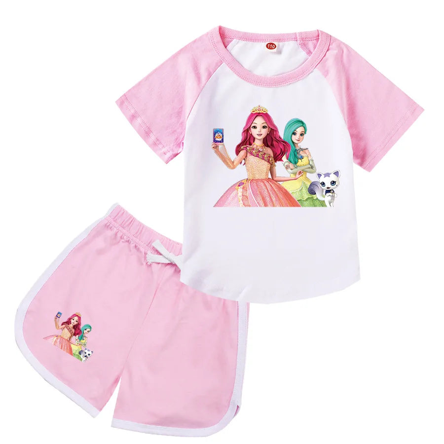 Anime Secret J-Jouju Clothes Kids Cartoon S-Secret Jouju T-shirt Denim Jeans 2pcs Sets Toddler Girls Outfits Children Tracksuits
