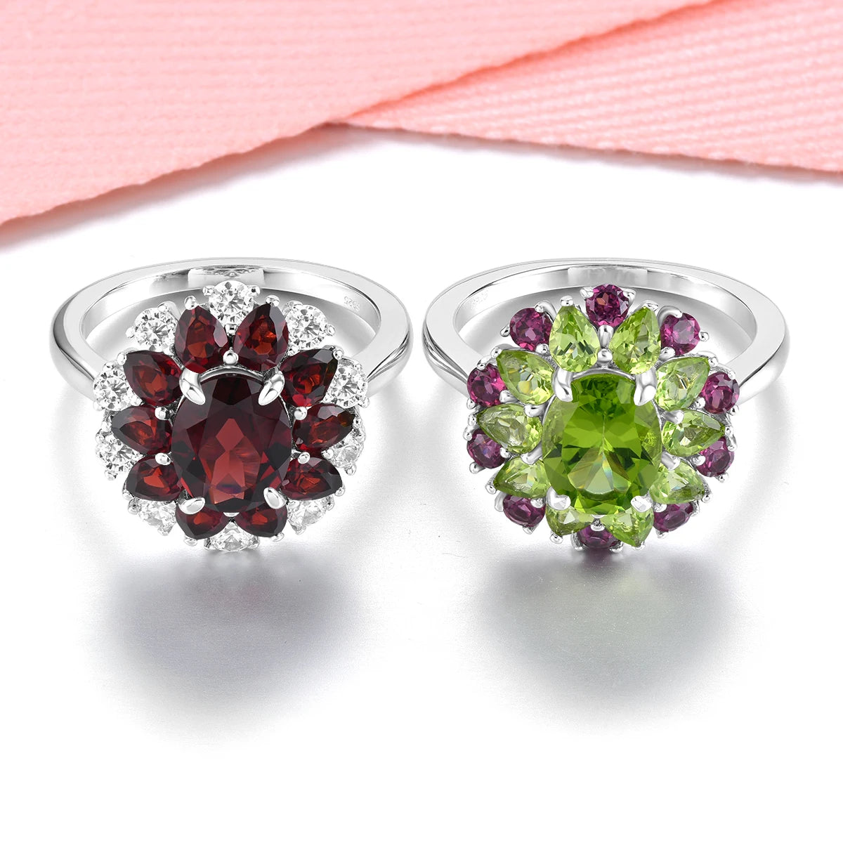 Natural Red Garnet Solid Sterling Silver Rings 4.2 Carats Genuine Birthstone Classic Romantic Fine Jewelry Design S925 Gifts