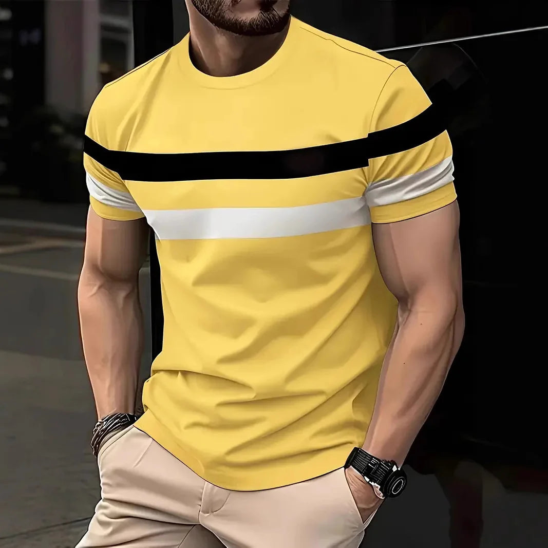 2025 Casual Striped T Shirt For Mens Short Sleeve Tops Oversized T-Shirts O-Neck Pullover Street Men's Shirts Tee Summer Apparel