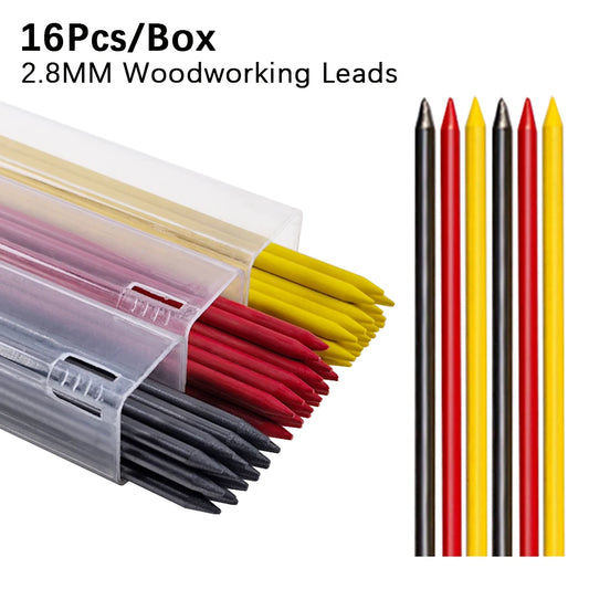 Carpenter Pencil Leads – 16pc 2.8mm 2B Refills in Black, Red & Yellow