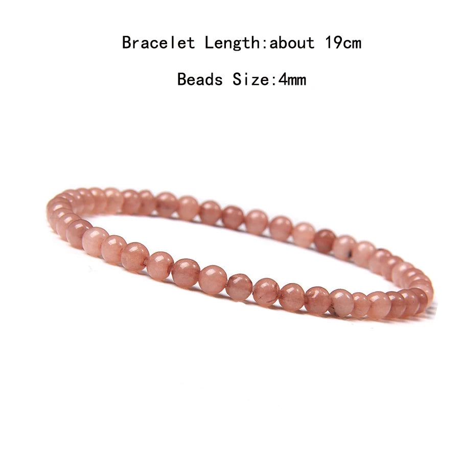 4mm Quartz Agate Bead Natural Stone Beaded Bracelet Lava Rock Tiger Eye Black Onyx Crystal Women Men Yoga Healing Chakra Jewelry