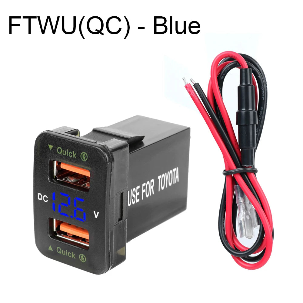 USB Chargers For Toyota Power Adapter Socket QC 3.0 LED Indicator Mobile Phone Charging Voltmeter Test Car Accessories 24V 12V