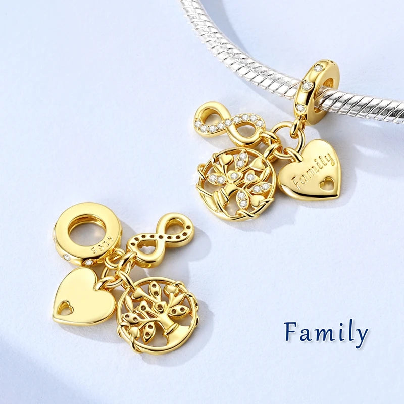2026 S925 Silver Plated Paved Golden Ring Charm Luxury Stone Shell Nature Strength Cowboy Textured Safety Chain Fine Jewelry