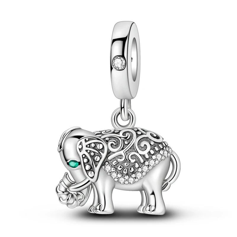 925 Silver elephant lion rhinoceros dinosaur Animal Charms Beads Fit 4MM hole diamet Bracelets Fine DIY Christmas Jewelry Gifts