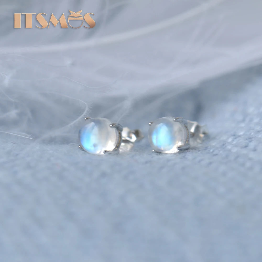 ITSMOS AAA Natural Moonstone earrings Blue Moonlight stone s925 silver studs for women romantic delicate Jewelry Gift