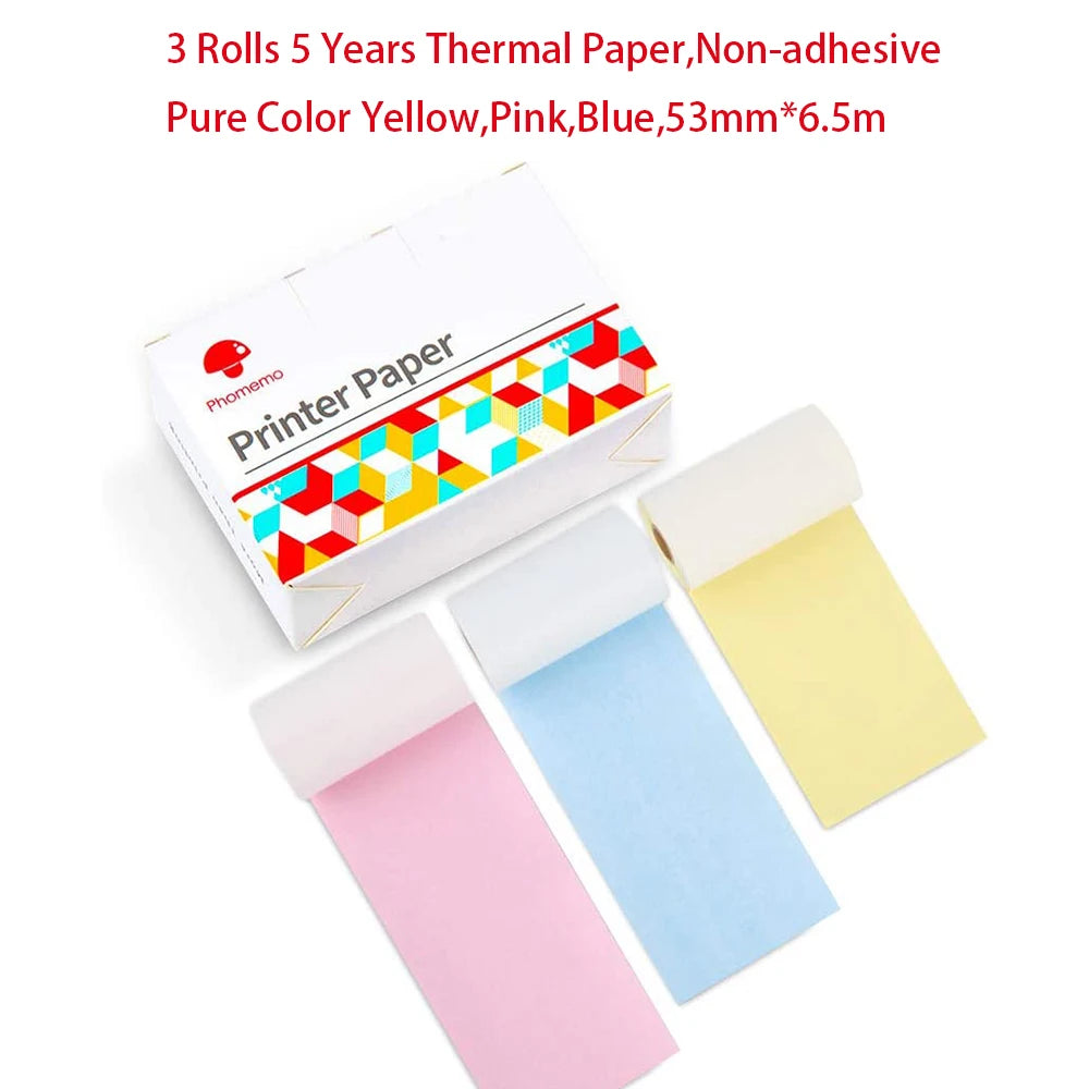 Thermal Paper Original Phomemo Sticker 3 Rolls fit M02 M02S M02 Pro Thermal  Printer Mini Thermal Photo Sticker