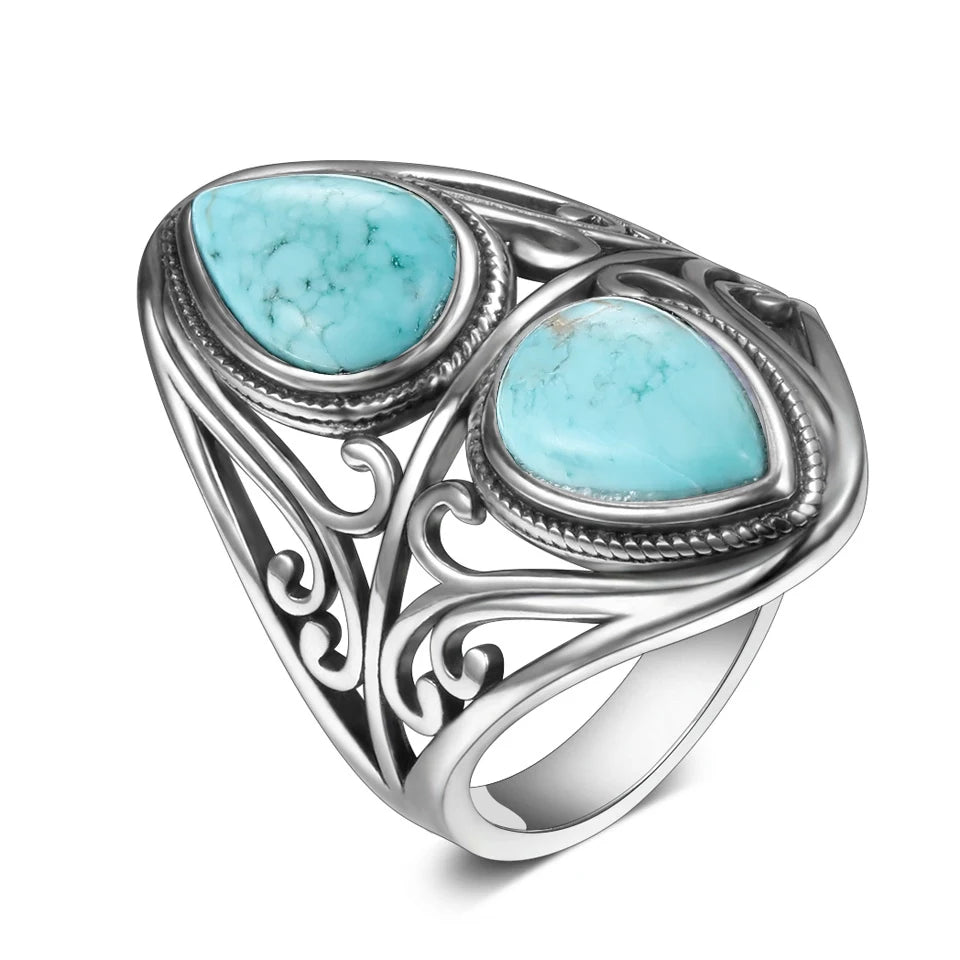 S925 Silver Oval Natural Turquoise Rings for Men Women Silver Fine Jewelry