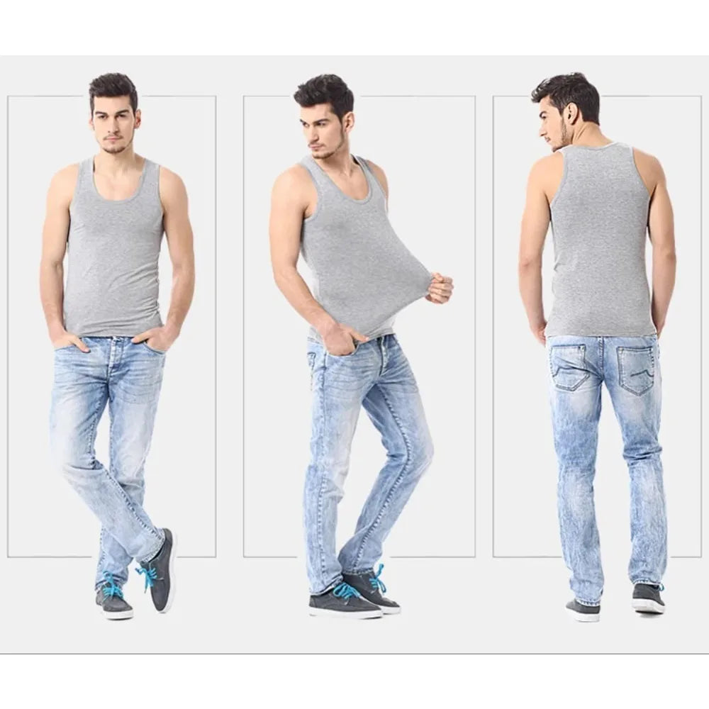 Four Seasons Men Pure Cotton Vest Youth Fit Sports Fitness Middle-aged Casual Sleeveless Top