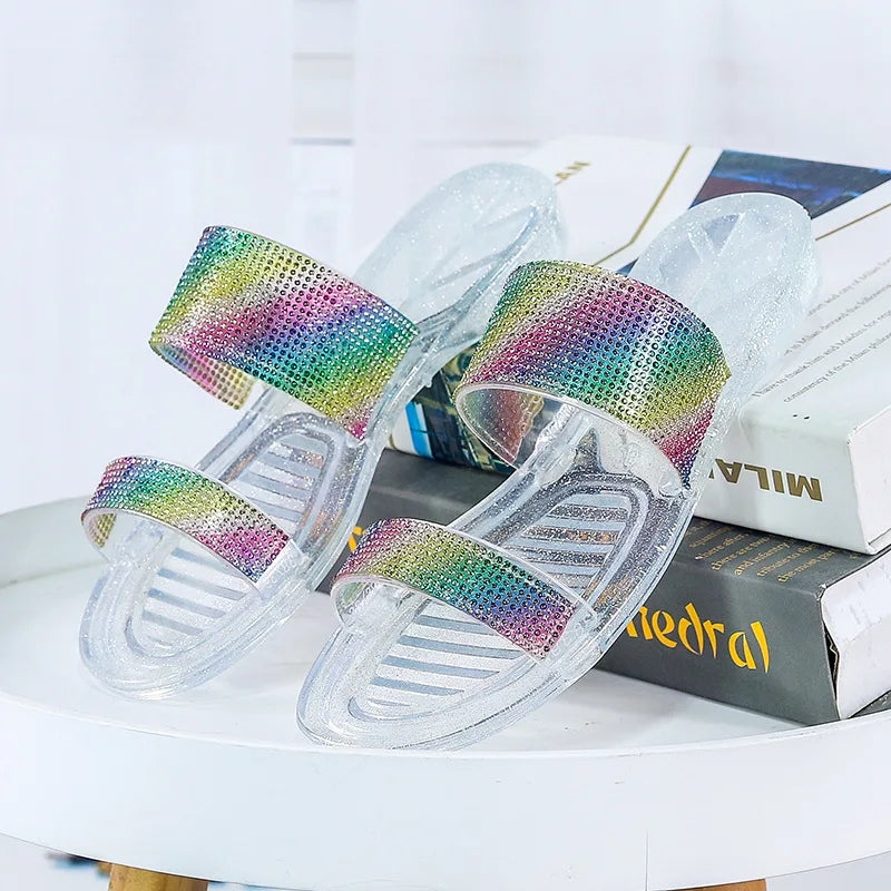Rainbow Slippers Woman Summer Beach Sandal Outdoor Soft Non Slip Flip Flops Cloud Female Jelly Crystal Shoes Slides Outdoor