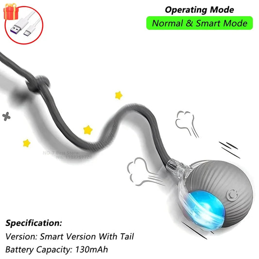 iLMH Cat Interactive Ball Toy Automatic Rolling Ball Faux Tail Rechargeable Smart Pet Electric Toy Pet Training Imitate Mouse