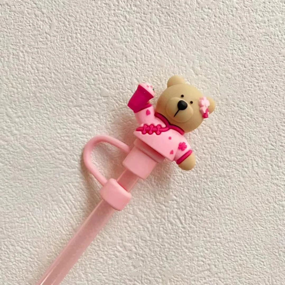 1pc Cute Bear Silicone Straw Cover Dust Plug for 7-8mm Straw Cups Tumblers Drink Lid Cap Creative Straw Toppers Cup Accessories