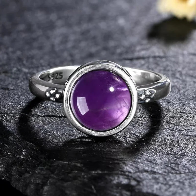 S925 Sterling Silver Vintage Ring With Natural Amethyst Two Stone Ring Waterdrop Shape Fine Jewelry Gifts for Women