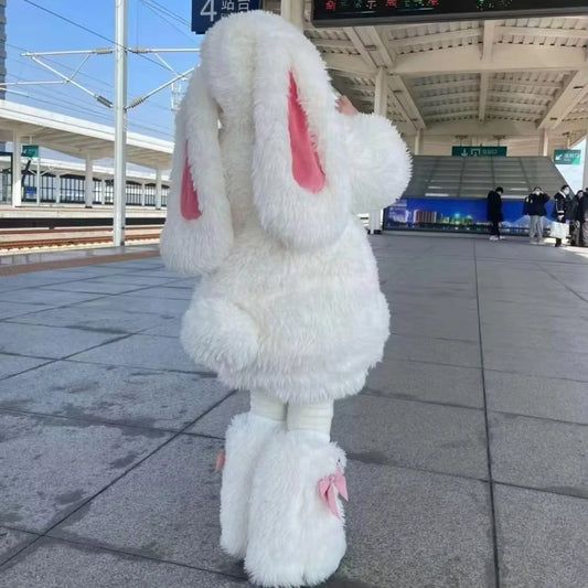 Cartoon Children Plush Rabbit Cosplay Costume Kawaii Kids Winter Warm Sets Top Pants Hat Suit Girl Halloween Party Outfits Gift
