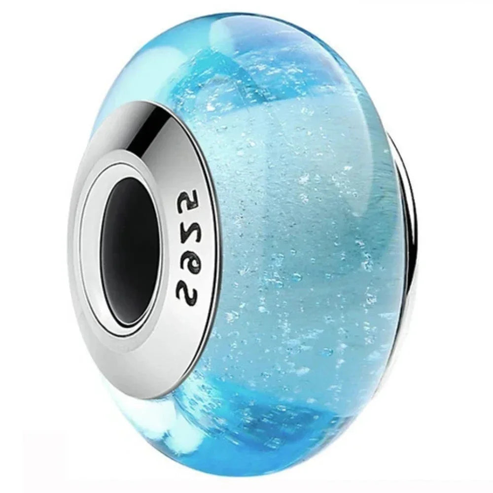 2025classic 925 Sterling Silver Colored Flower Leaf Cosmic Rainbow Murano Glass Charms Beads Fit DIY Bracelet Women Jewelry Gift