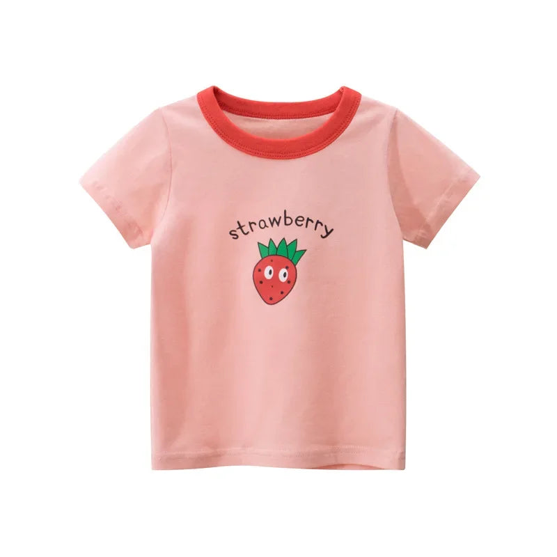 2-8T Heart Print Girls T Shirt Summer Toddler Kid Baby Clothes Short Sleeve Cotton Tshirt Childrens Cute Tee Top Infant Outfit
