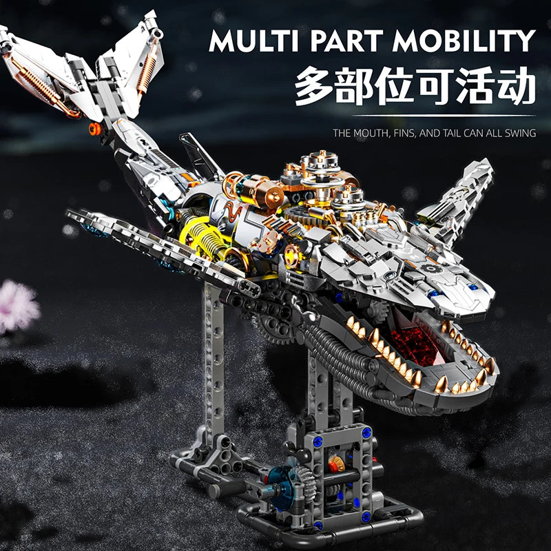 1388+pcs Mechanical Whale Building Blocks MOC Sea Life Model Animal World Set With Light Bricks Kids STEM Toys Children's Gifts