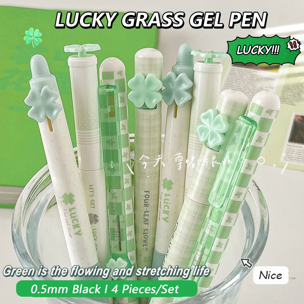 4 Pcs/Set Four-Leaf Clover Gel Pens 0.5mm Black Ink Quick-Drying & Smooth Writing Pen for Office School Study Exam Stationery