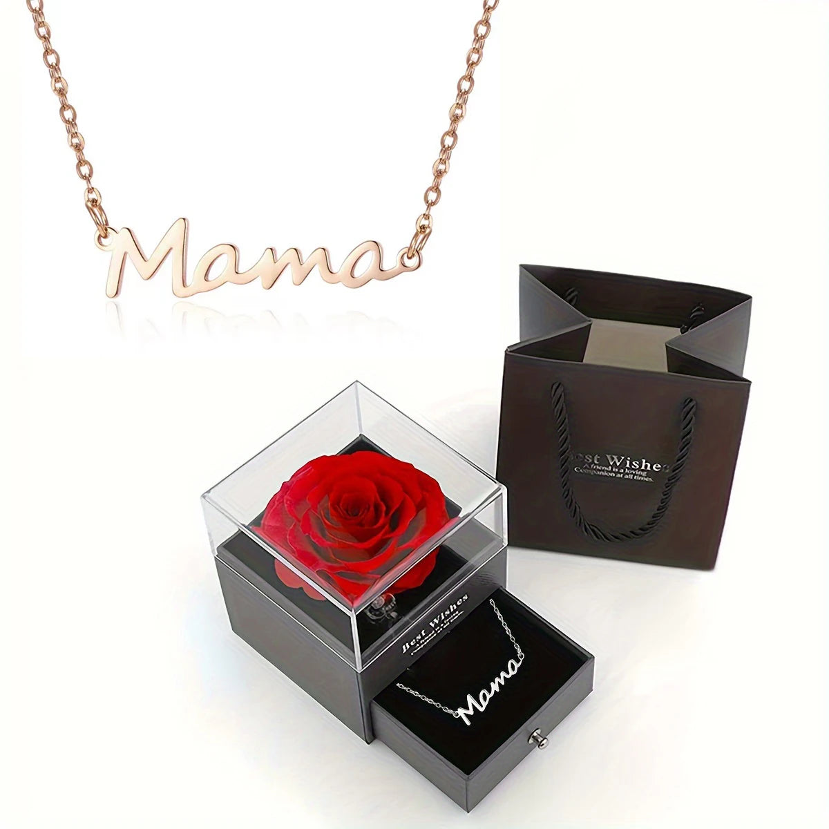 Mama Titanium Steel Necklace Pendant With Rose Gift Box For Women Mother Day 2025 Romantic Christmas Birthday