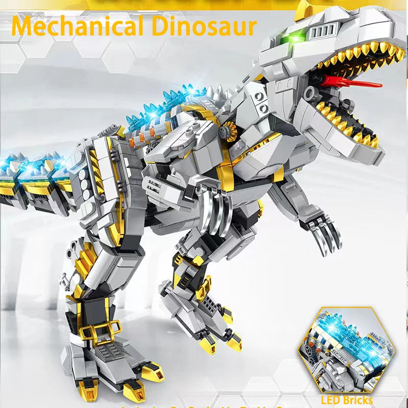 Jurassic Park Dinosaur World Large Mechanical Tyrannosaurus Rex Building Blocks T-rex Model With Lights Bricks Toys For Kid Gift