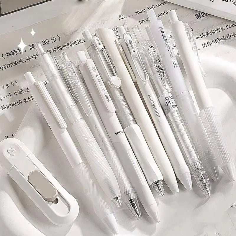 5Pcs Minimalist Transparent 0.5mm Gel Pens Set Large Capacity Quick-Drying Black Ink Pen Fashion Office Signature Pen