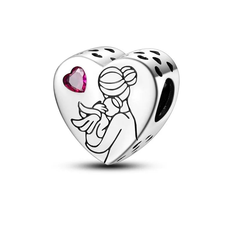 925 Silver Charms Love Mother Sister Heart Beads Fit Original Bracelet DIY Woman Jewelry Mother's Day Gift