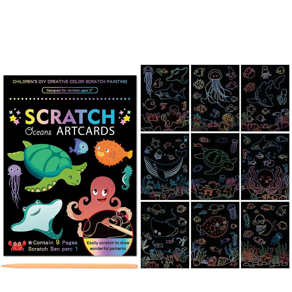 Children Scratch Painting Set Magic Rainbow Colors Scratch Art Painting Card Books Early Education Template Drawing Toys For Kid