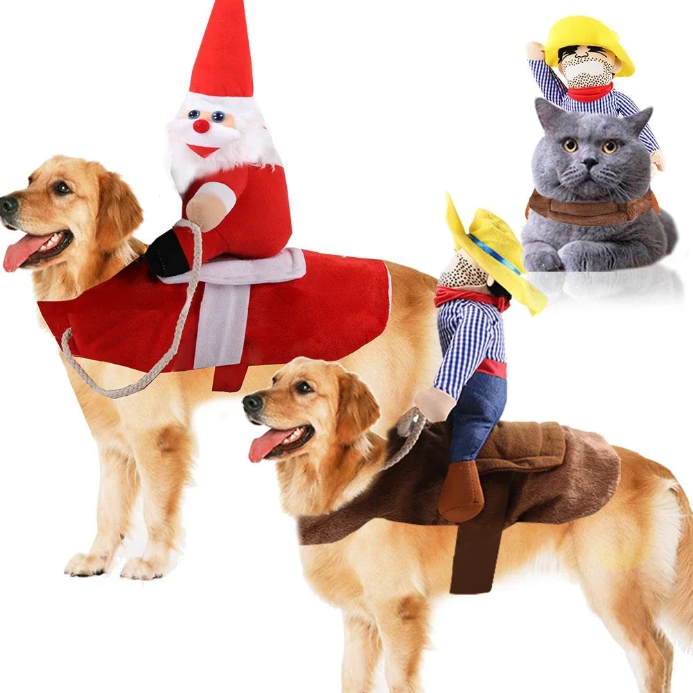 Funny Pet Costume – Cowboy, Santa & Snowman Styles for Dogs & Cats, Chest 40–90 cm