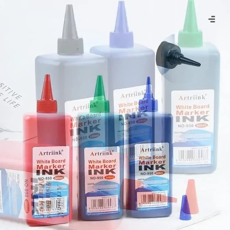 500ml Whiteboard Marker Pen Ink Supplement Water-based  Erasable Environmentally Friendly Filling Solution Black Red Green Blue