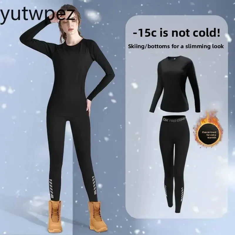 Women Thermal Underwear Set 2-piece Tight-fitting Long Underwear Set Winter Cold Weather Protective Set Elastic and Breathable