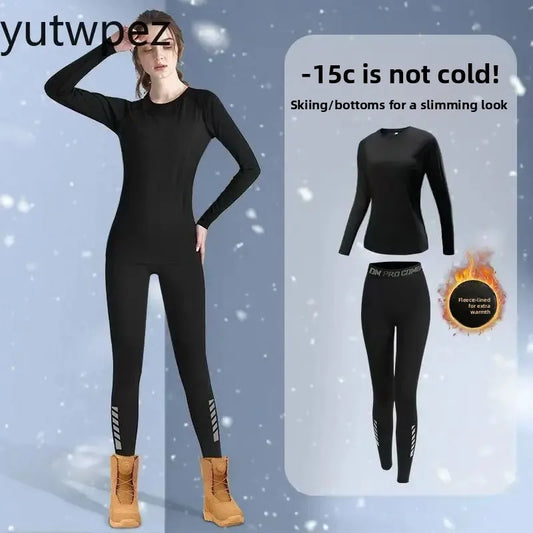 Women Thermal Underwear Set 2-piece Tight-fitting Long Underwear Set Winter Cold Weather Protective Set Elastic and Breathable