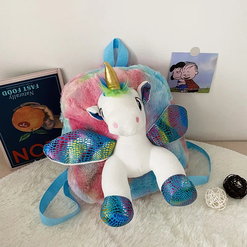 Unicorns Cartoon School Book Bag Backpacks Cute Fashion 3D Fur Backpacks For Girls Travel Backpack Children Schoolbag Kids Gift