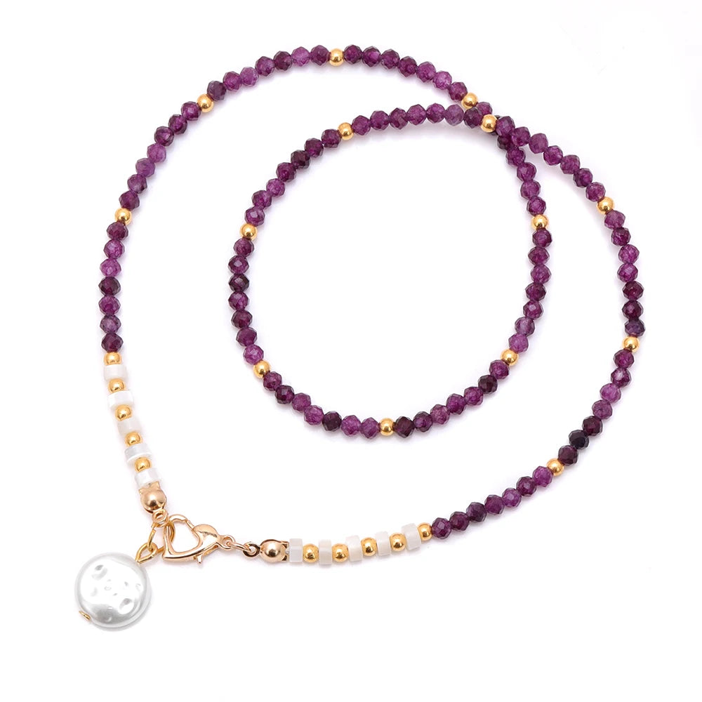 Baroque Pearl Pendant Necklace for Women 3mm Natural Stone Beaded Heart Buckle Necklaces Vintage Wedding Elegant Jewelry Gifts