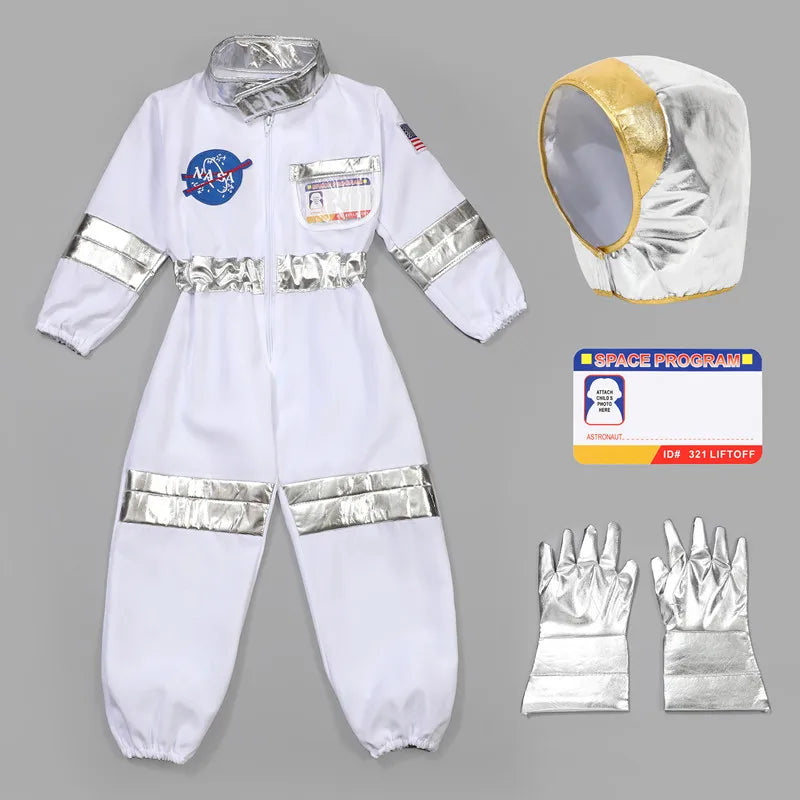 Child Spaceman Costume Halloween Party Outfit with Cap Astronaut Role Play Costume for Kids Boys & Girls Carnival Party