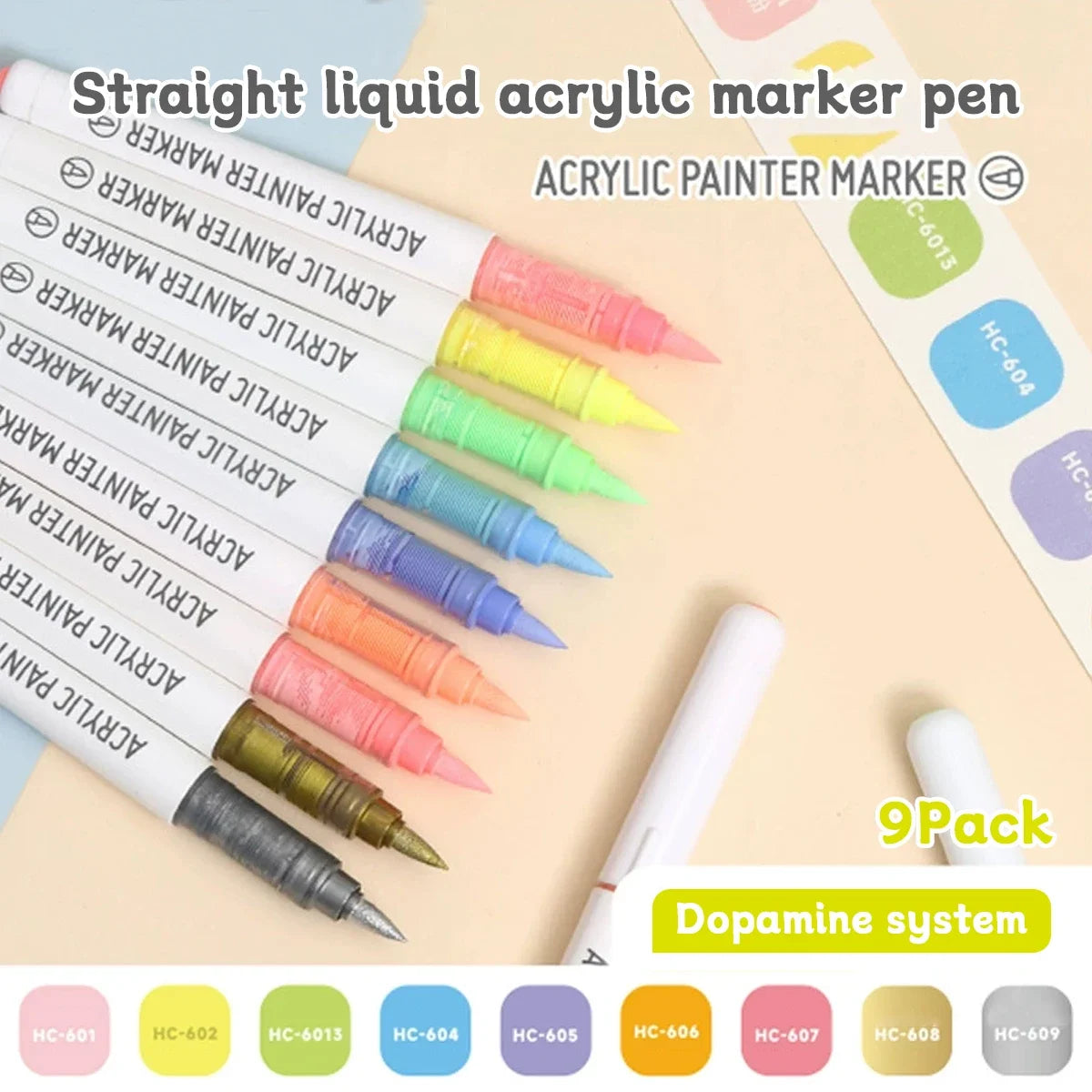 9pcs/Box MIX Color Acrylic Markers Set Kids Gift Art Rock Painting Pens Graffiti For Stone Glass Book Shoes DIY Craft Supplies