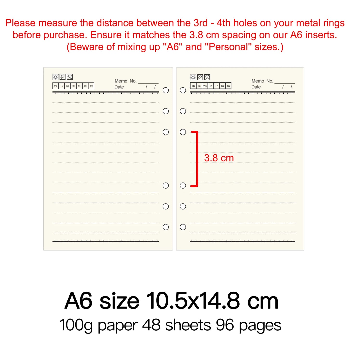 High Quality Ring Binder Notebook A5 Personal A6 A7 A8 Size Insert Refills Loose Leaf Spiral Diary Planner Inner Core 100g Paper