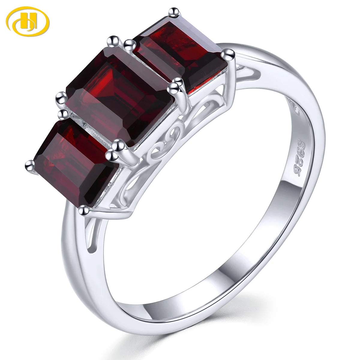 Natural Red Garnet Solid Silver S925 Ring 2.5 Carats Genuine Gemstone Classic Fine Jewelry Style Rhodium Plated Daily Decoration