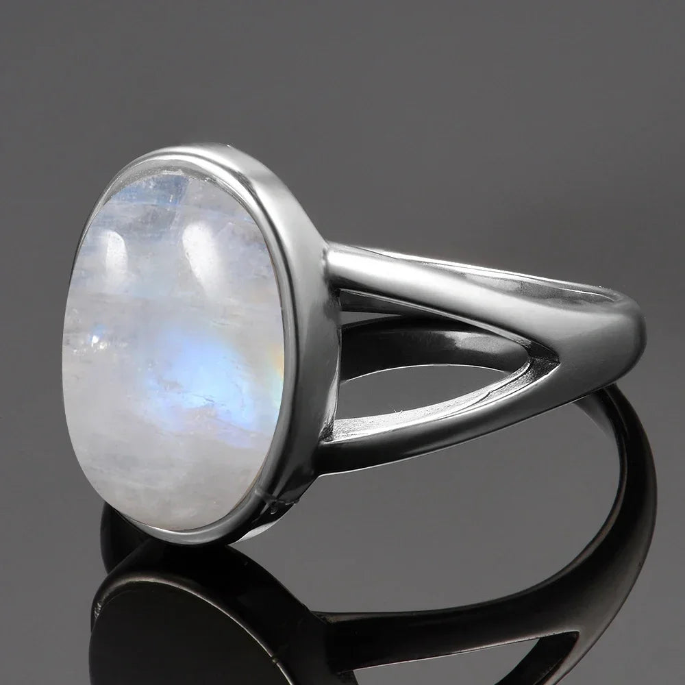 Silver Plated Ring Natural Moonstone Jewelry Rings Gemstone Vintage Jewelry for Women Men Girls Gift Luxury