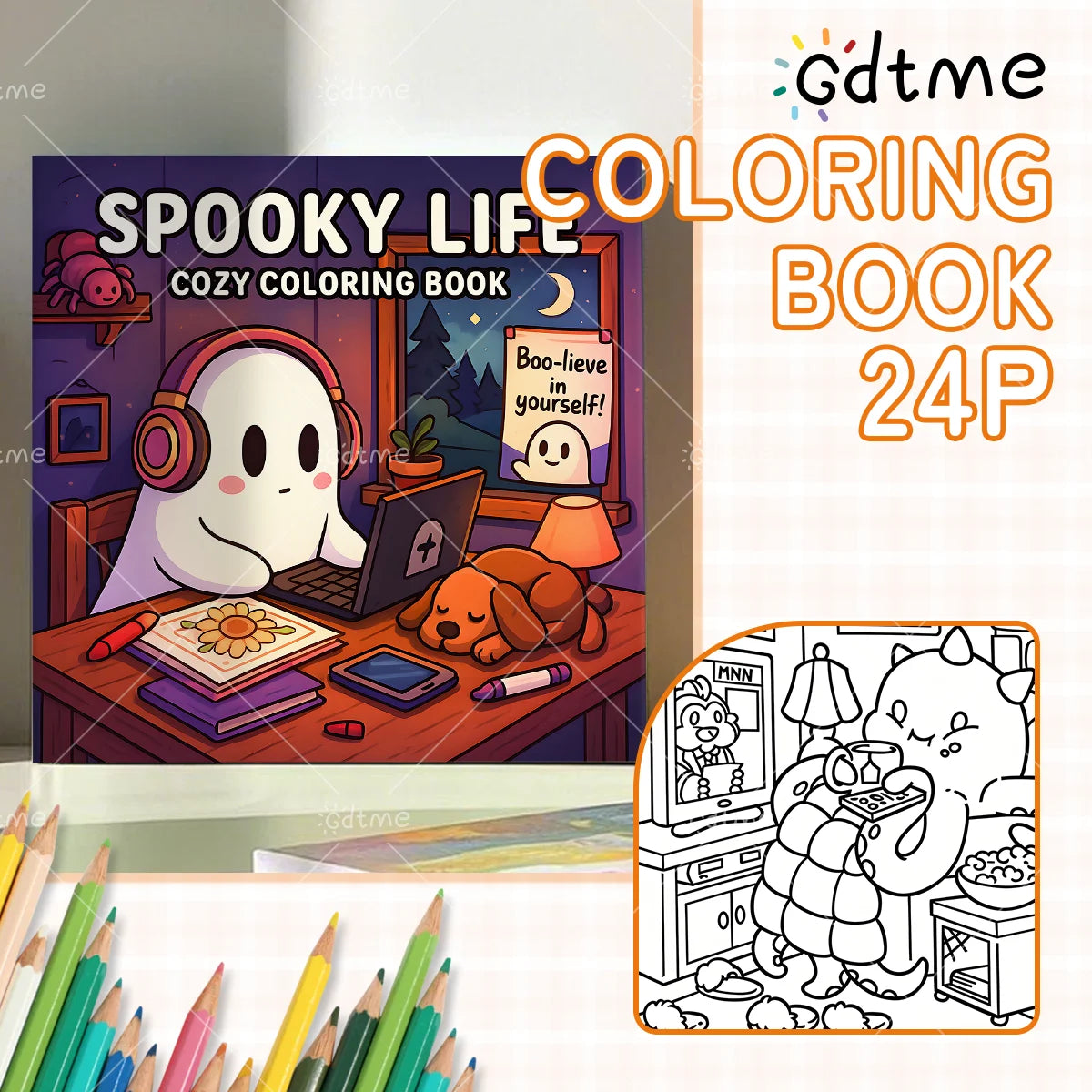 Halloween Spooky Life Coloring Book for Adults and Teen Featuring Adorable Creepy Creatures Painting Gift Kids Educational Toys