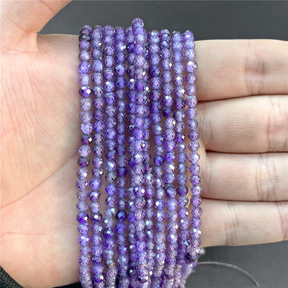 2mm 3mm 4mm Faceted Natural Stone Pink Rose Quartzs Crystal Beads Round Amethysts Loose Beads for DIY Jewelry Making Necklace