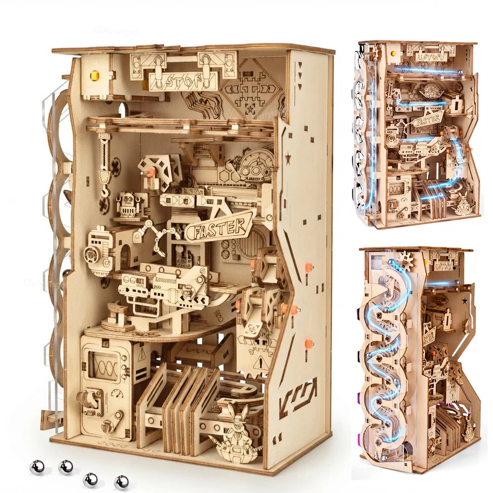 3D Wooden Puzzle Electric Marble Run Kit DIY Mechanical Gear Track Model STEM Assembly Craft Toy Gifts for Adults Teens