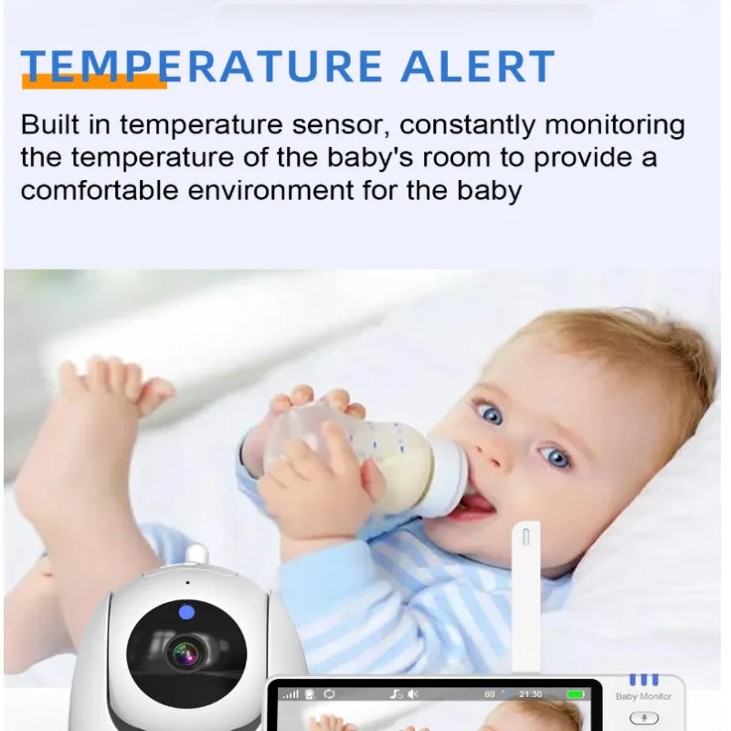 5 Inch Babyphone Video Baby Monitor Zoom Security Surveillance Camera with Temperature Sensor & Lullaby Built‑in Camera fo