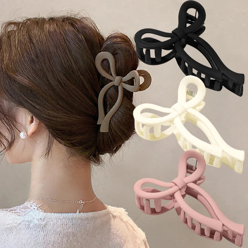 Matte Bow Large Hair Claw Crab for Women Acrylic Bowknot Hair Clips Hairpins Girls Barrettes Headbands Ponytail Hair Accessories