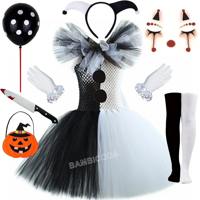 The Clown Costume Terrifier Art Girl Black White Fancy Tutu Dress Horror Joker Dress for Girls Halloween Carnival Party Costumes