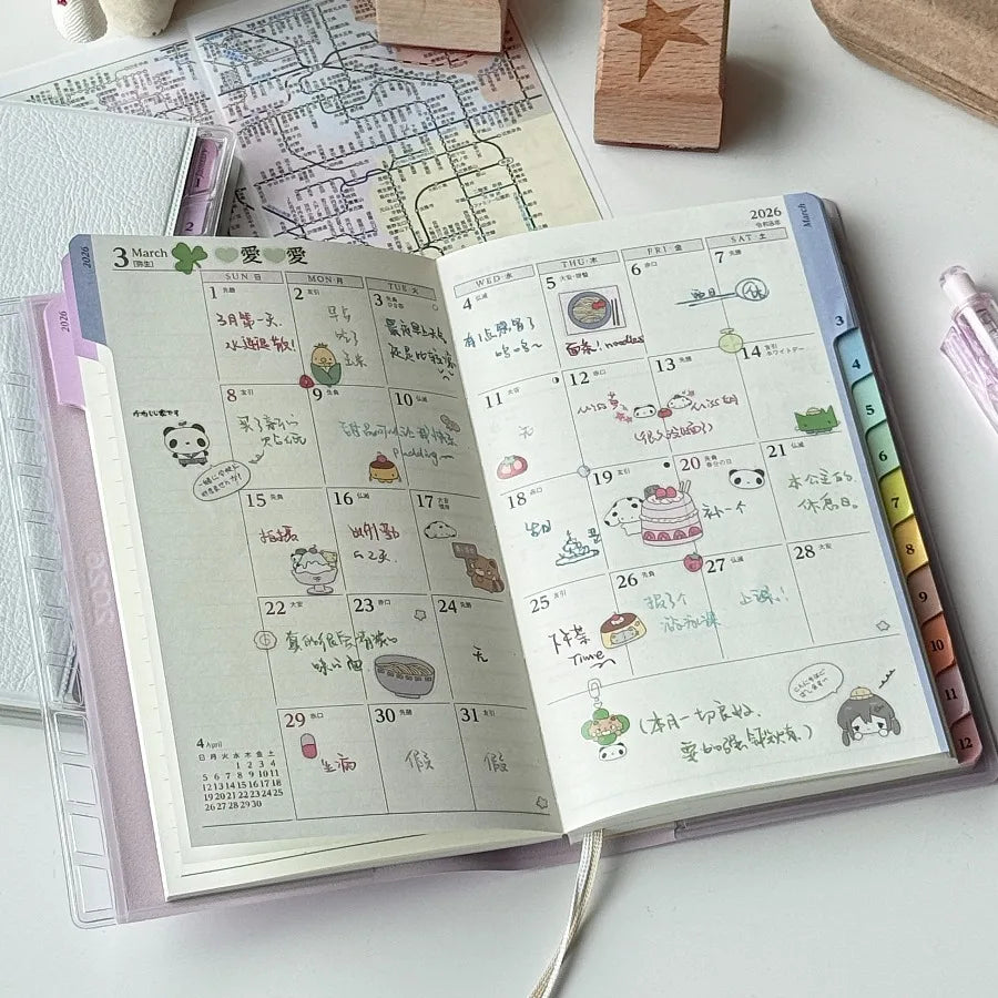 Calendar Notebook Diary 2026 Planner with Rainbow Index Cortical Schedule Handbook High Value Monthly Weekly Plan Work Notes
