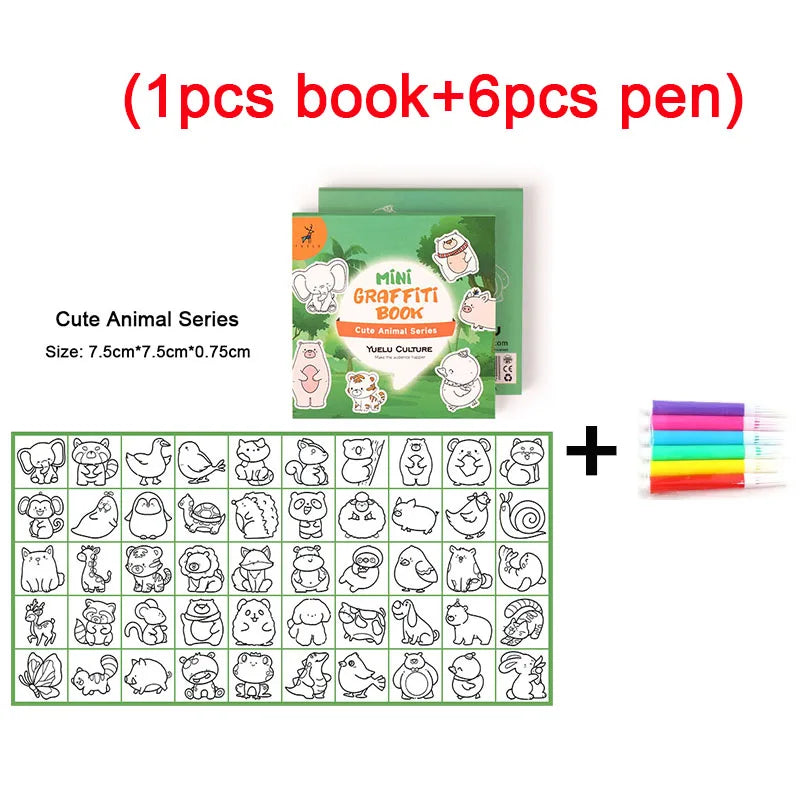 50Sheets/Pcs Mini Graffiti Notebook for Kids Cartoon Ocean Animal Food Party Space Color Filling Books Children Drawing Picture